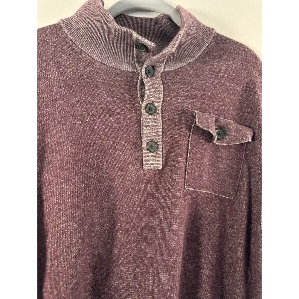MENS BANANA REPUBLIC 100% COTTON 3 BUTTON‎ HENLEY SWEATER SIZE XL MAROON